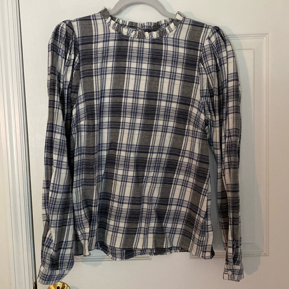 Women’s blue plaid dress top
